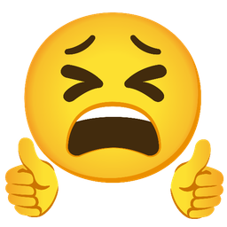 tired face and thumbs up