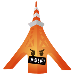 Tokyo tower and face with symbols on mouth