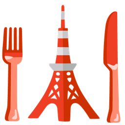 Tokyo tower and fork and knife with plate