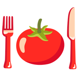 tomato and fork and knife with plate