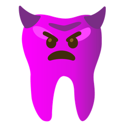 tooth and angry face with horns