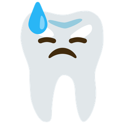 tooth and downcast face with sweat