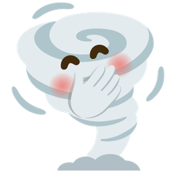 tornado and face with hand over mouth