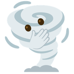 tornado and face with open eyes and hand over mouth