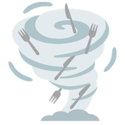 tornado and fork and knife with plate