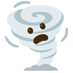 tornado and frowning face with open mouth