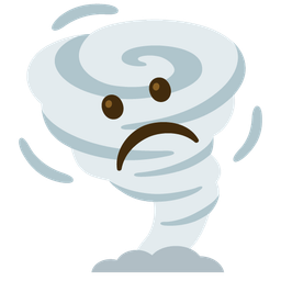 tornado and frowning face