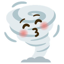 Tornado and Kissing face with closed eyes
