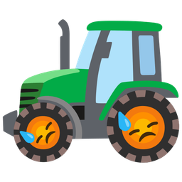 tractor and downcast face with sweat