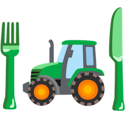 tractor and fork and knife with plate