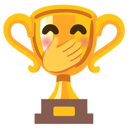 Trophy and Face with hand over mouth