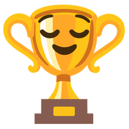 trophy and relieved face