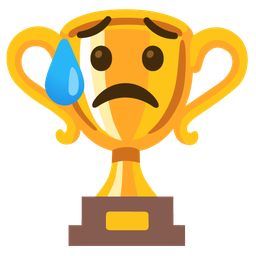 trophy and sad but relieved face