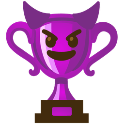 trophy and smiling face with horns