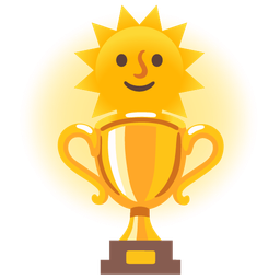trophy and sun with face