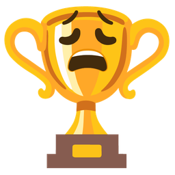 trophy and weary face