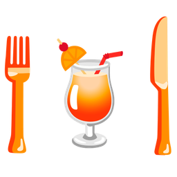 Tropical drink and Fork and knife with plate