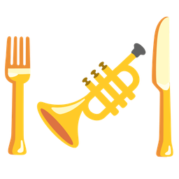 Trumpet and Fork and knife with plate