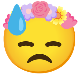 tulip and downcast face with sweat