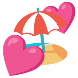 two hearts and beach with umbrella