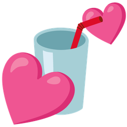 two hearts and cup with straw