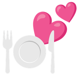 two hearts and fork and knife with plate