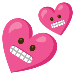 Two hearts and Grimacing face