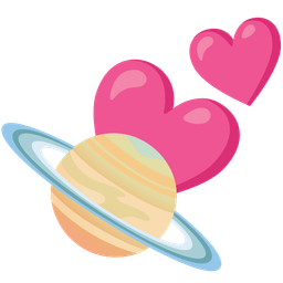 two hearts and ringed planet