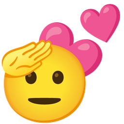 two hearts and saluting face