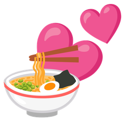 two hearts and steaming bowl