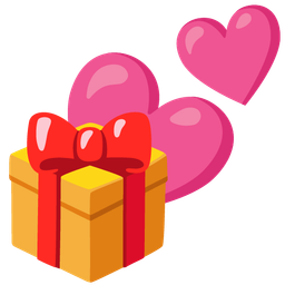 two hearts and wrapped gift