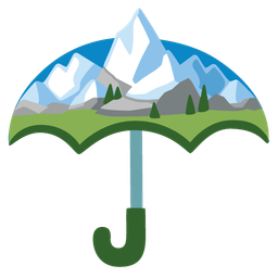 umbrella and snow-capped mountain