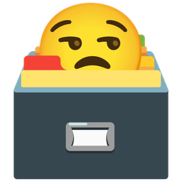 unamused face and card file box