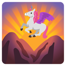 Unicorn and Sunrise over mountains