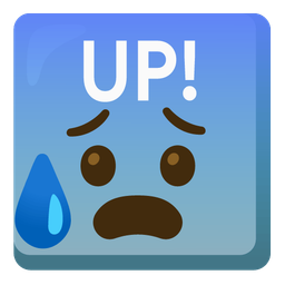 UP! button and anxious face with sweat