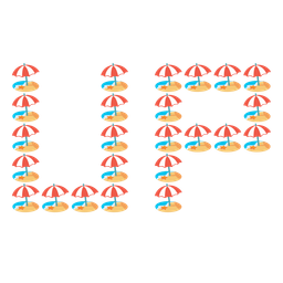 UP! button and beach with umbrella