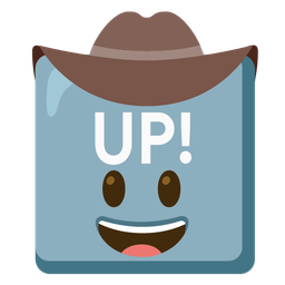 UP! button and cowboy hat face