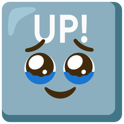 UP! button and face holding back tears