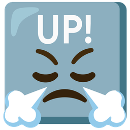 UP! button and face with steam from nose