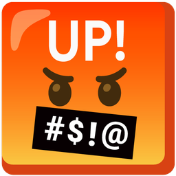 UP! button and face with symbols on mouth