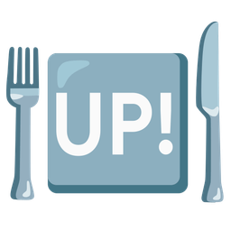 UP! button and fork and knife with plate