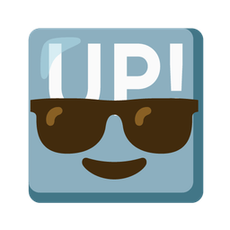 UP! button and smiling face with sunglasses