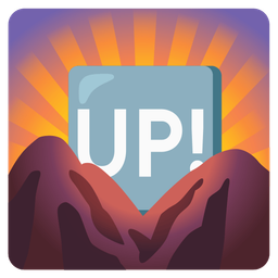 UP! button and sunrise over mountains