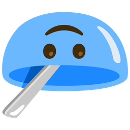 upside-down face and bowl with spoon