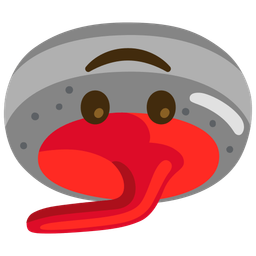 upside-down face and curling stone