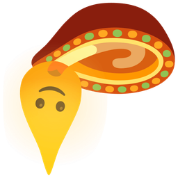 upside-down face and diya lamp