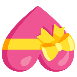 upside-down face and heart with ribbon