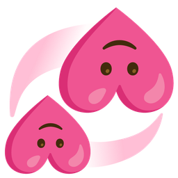 upside-down face and revolving hearts