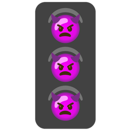 vertical traffic light and angry face with horns