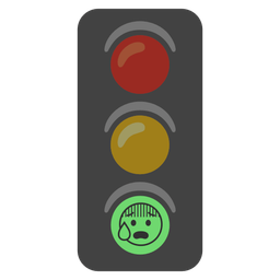 vertical traffic light and anxious face with sweat